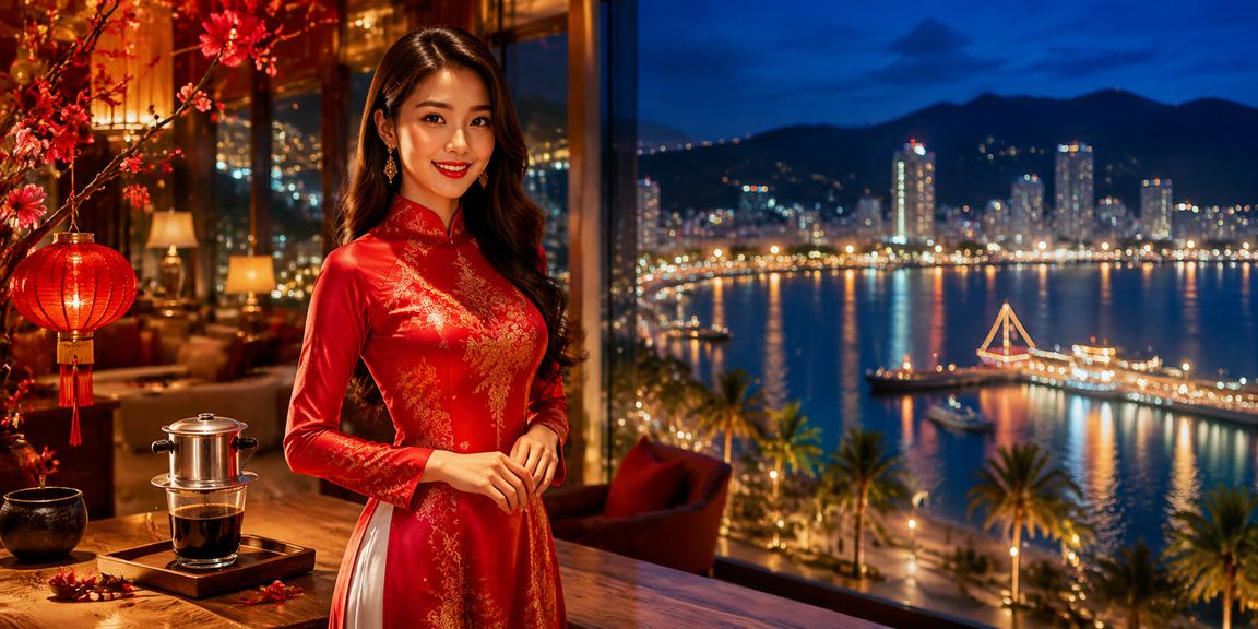 Người phụ nữ mặc áo dài chơi bài tại Nha Trang trong không gian casino